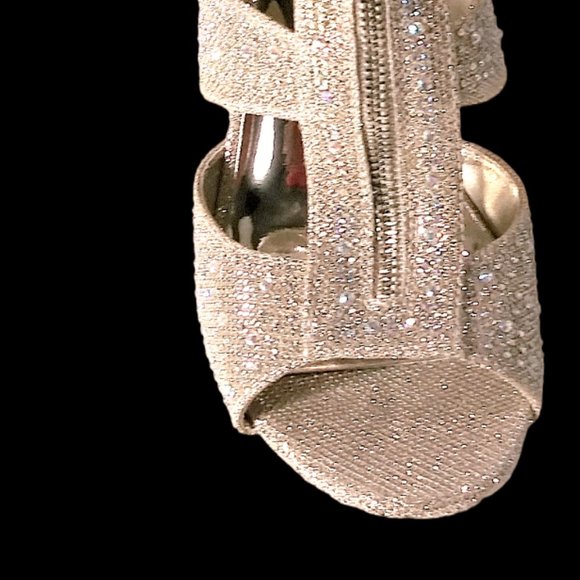 Gold Rhinestone Pumps Size 9M, Rhinestone Sparkle Open Toe Heels, Peep Toe Heels - Picture 12 of 13